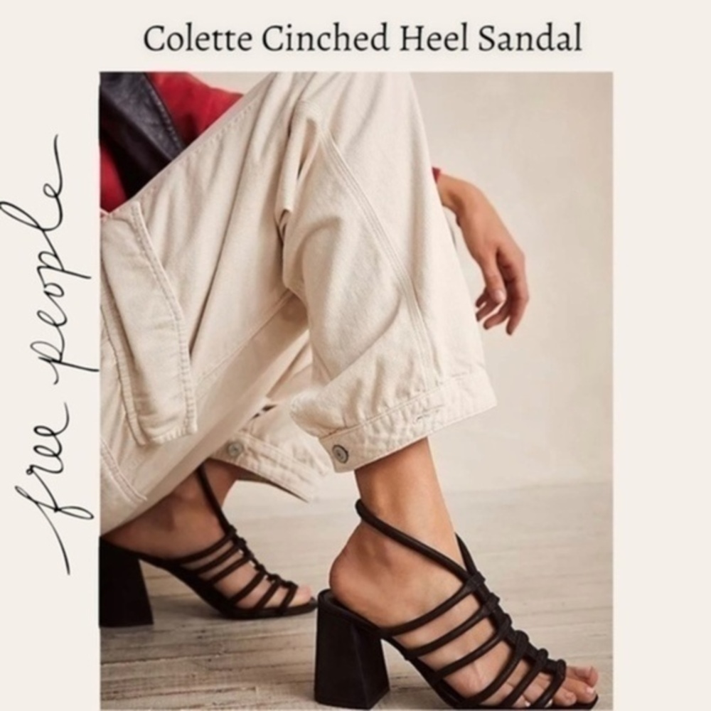 FREE PEOPLE Colette Cinched Ankle Block-Heel Strappy LEATHER Sandal/Black/9M NWT